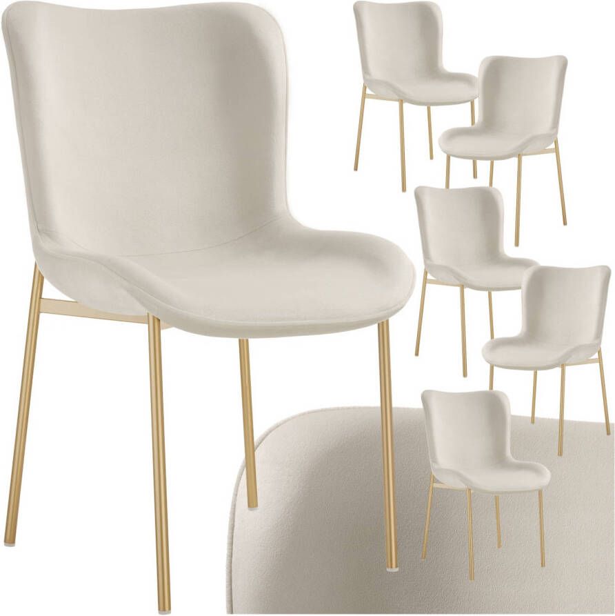 Tectake 6x gestoffeerde eetkamerstoel Fluweellook beige goud