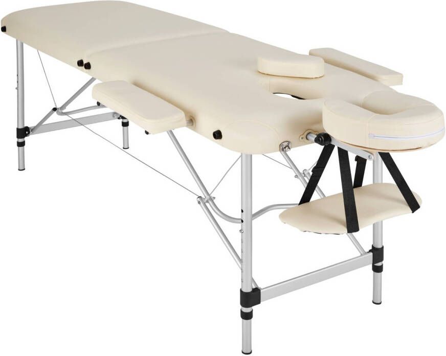 Tectake Aluminium Massagetafel 2 Zones 4 cm Matras Opvouwbaar Hoogte Verstelbaar Incl. Accessoires Beige