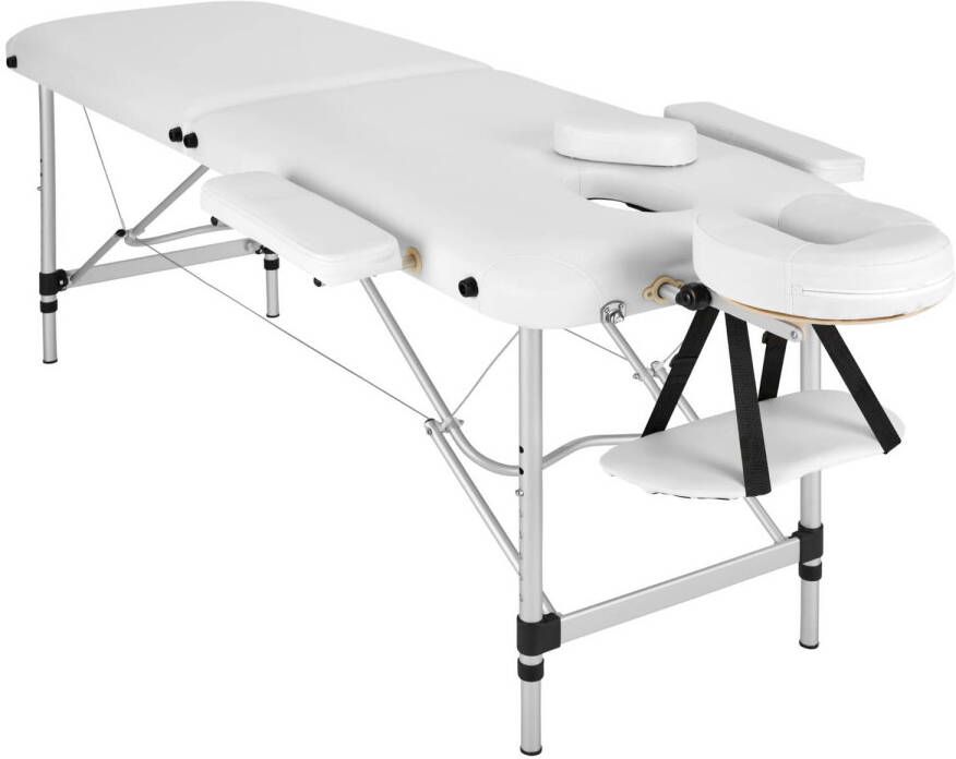 Tectake Aluminium Massagetafel 2 Zones 4 cm Matras Opvouwbaar Hoogte Verstelbaar Incl. Accessoires Wit