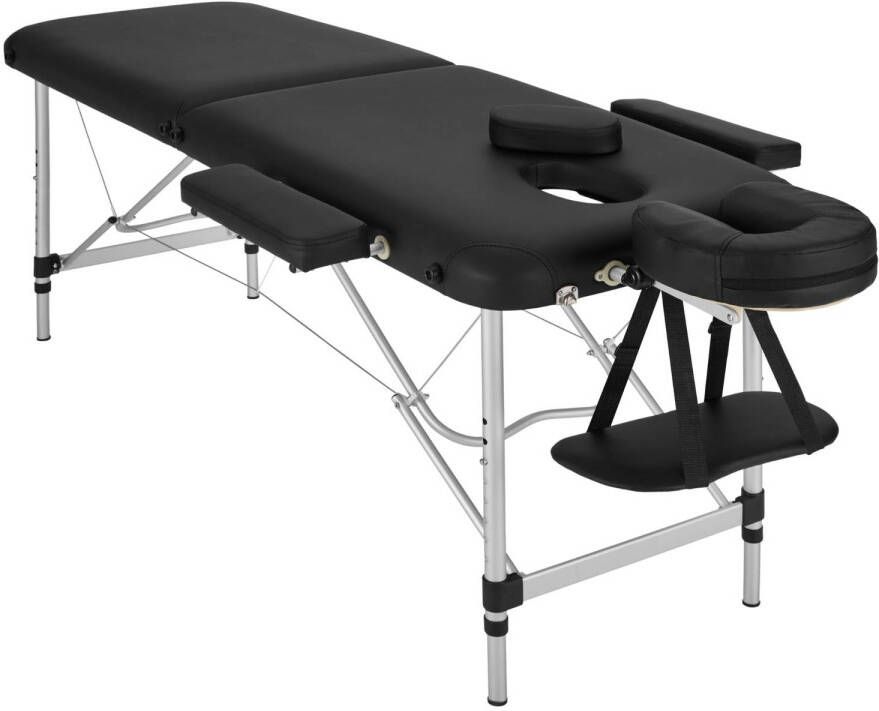 Tectake Aluminium Massagetafel 2 Zones 4 cm Matras Opvouwbaar Hoogte Verstelbaar Incl. Accessoires Zwart