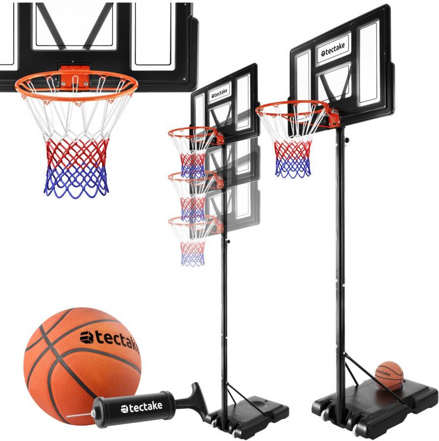 Tectake Basketbalstandaard 230-305cm basketbalring met wielen Met bal en pomp