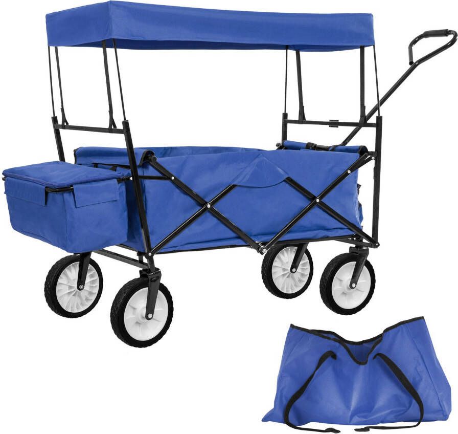 Tectake Bolderkar transportkar bolderwagen strandkar + draagtas en dak Opvouwbaar blauw balastbaarheid 80kg