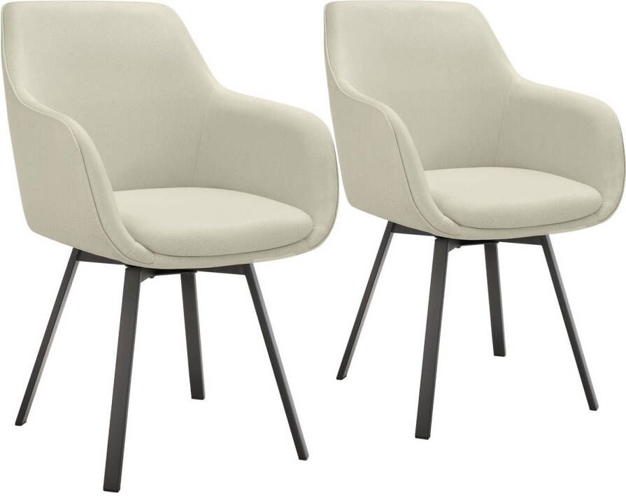 Tectake Draaibare Eetkamerstoel Bureaustoel Gestoffeerd Comfort en Stijl Set van 2 Stoelen Beige