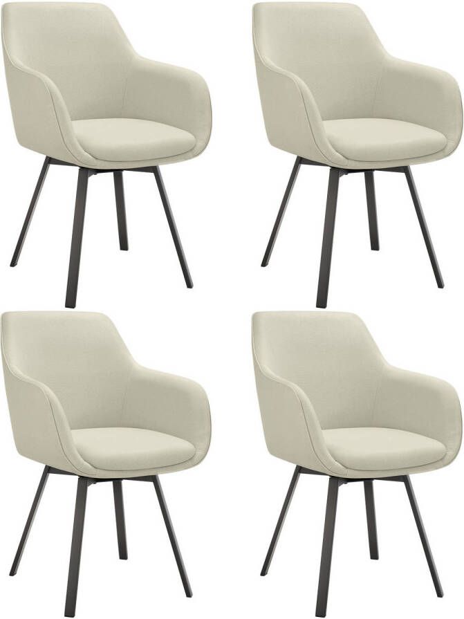 Tectake Draaibare Eetkamerstoel Bureaustoel Gestoffeerd Comfort en Stijl Set van 4 Stoelen Beige