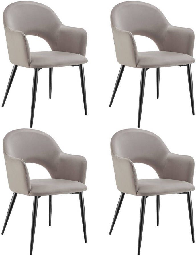 Tectake Fauteuil Sachel Eetkamerstoel Set van 2 Fluweellook Gestoffeerd Taupe