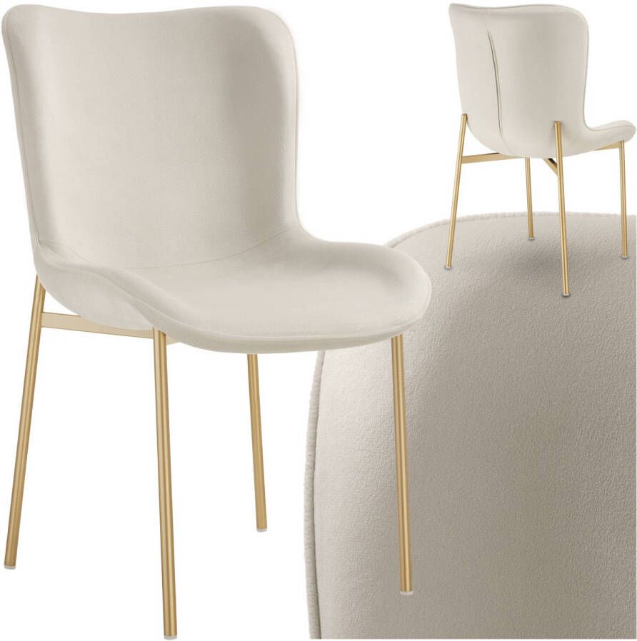 Tectake gestoffeerde eetkamerstoel Fluweellook beige goud