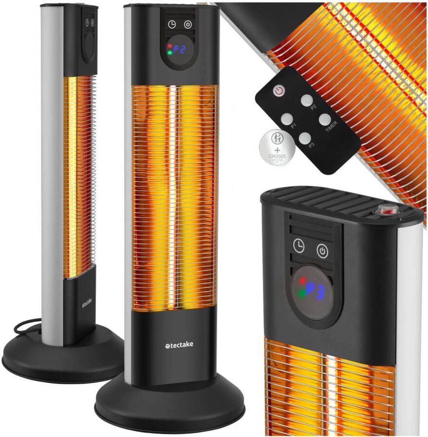 Tectake Infraroodstraler met kantelbeveiliging en timer voor binnen en buiten Elektrische ventilatorkachel voor badkamer Terras heater 3 vermogensniveaus Afstandsbediening LED-display