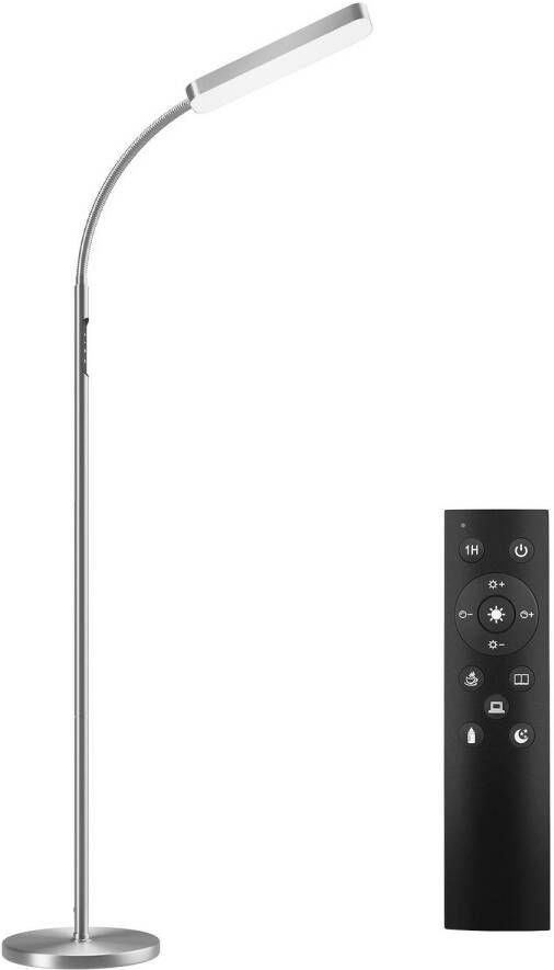 Tectake LED-Vloerlamp Dimbaar met Zwanenhals 5 Lichtmodi Modern Design Lees- & Bureaulamp Zilver