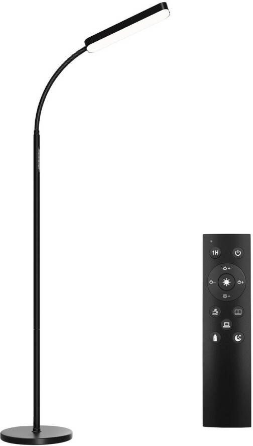 Tectake LED-Vloerlamp Dimbaar met Zwanenhals 5 Lichtmodi Modern Design Lees- & Bureaulamp Zwart