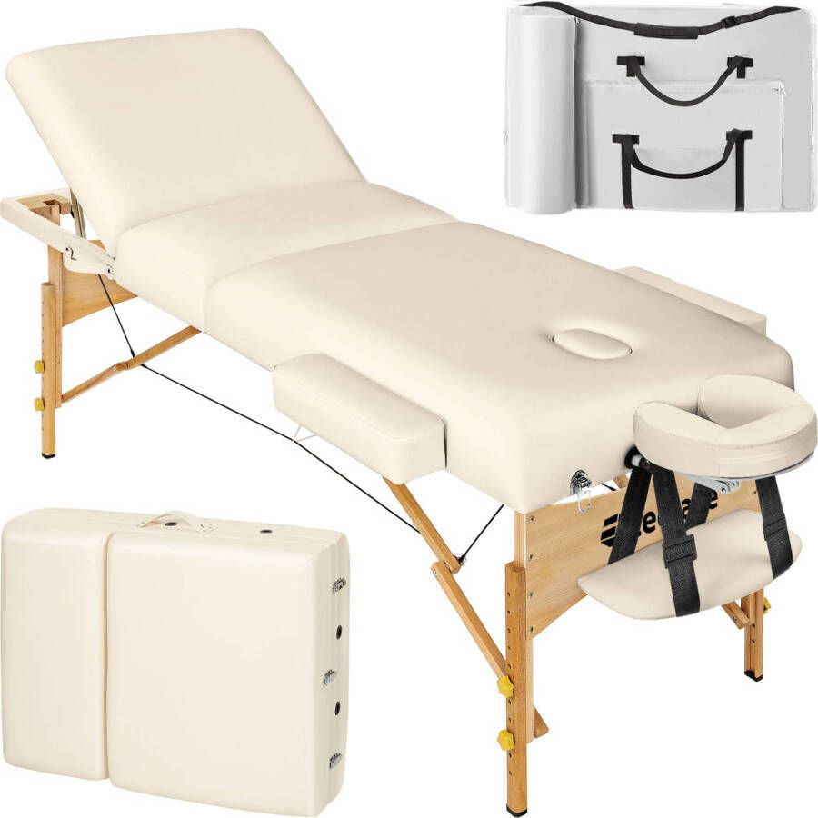 Tectake Massagetafel 3 Zones Behandeltafel Matras 7 5 cm Incl. Draagtas Draagbaar en Opvouwbaar Beige