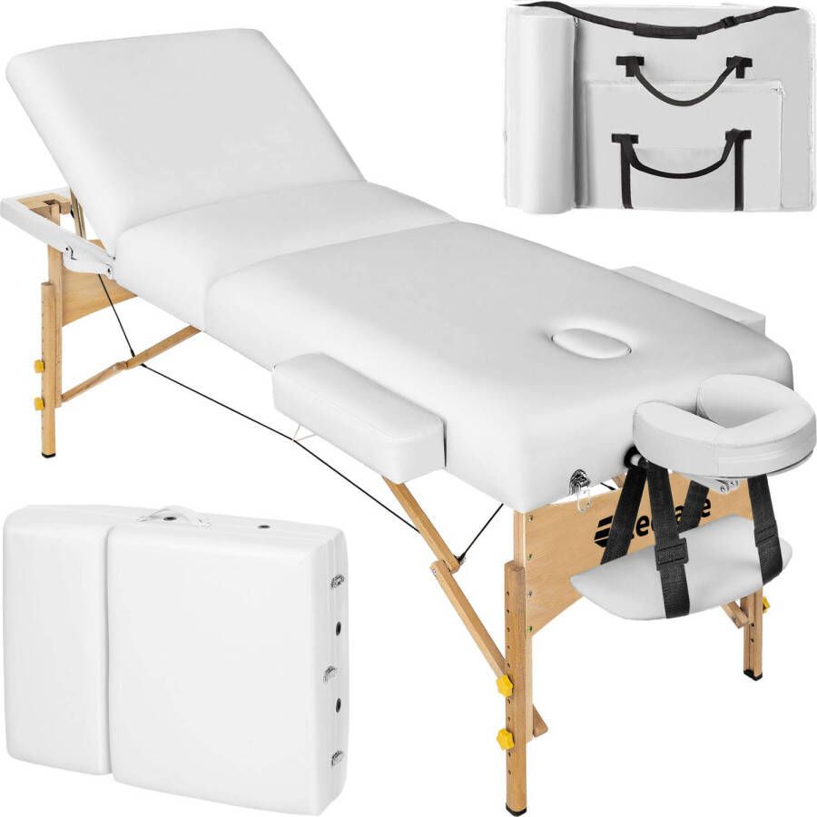 Tectake Massagetafel 3 Zones Behandeltafel Matras 7 5 cm Incl. Draagtas Draagbaar en Opvouwbaar Wit