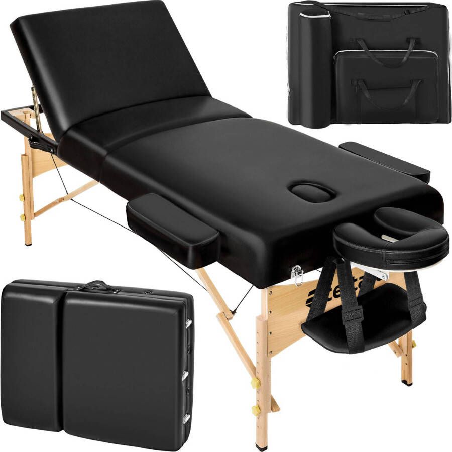 Tectake Massagetafel 3 Zones Behandeltafel Matras 7 5 cm Incl. Draagtas Draagbaar en Opvouwbaar Zwart