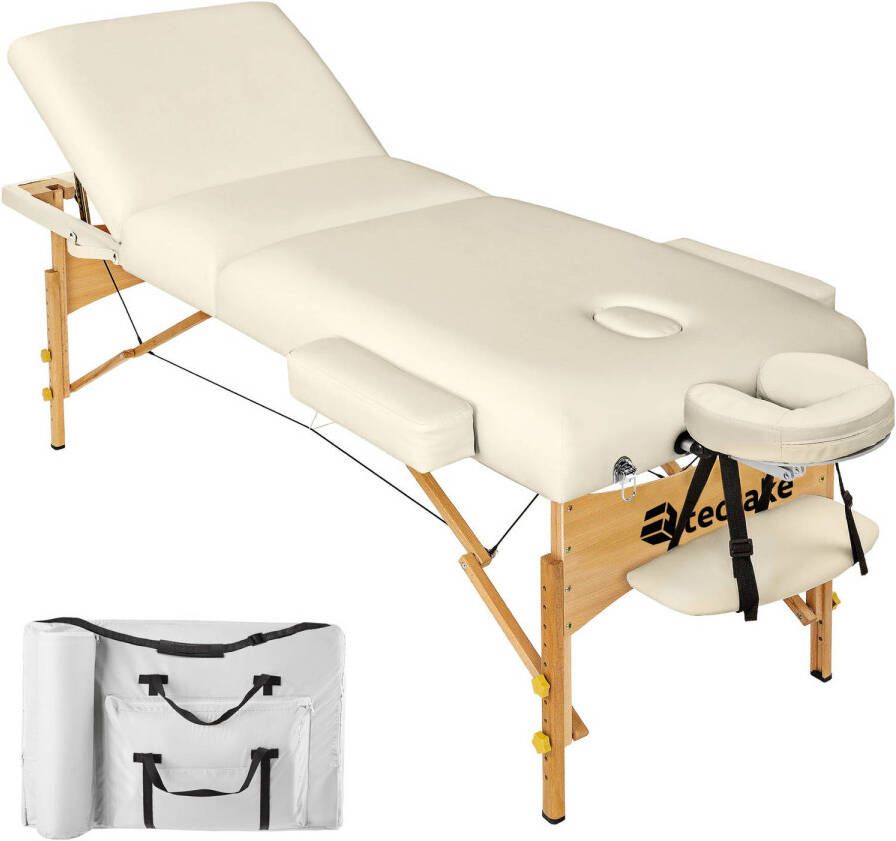 Tectake Massagetafel met matras van 10 cm hoog + draagtas beige