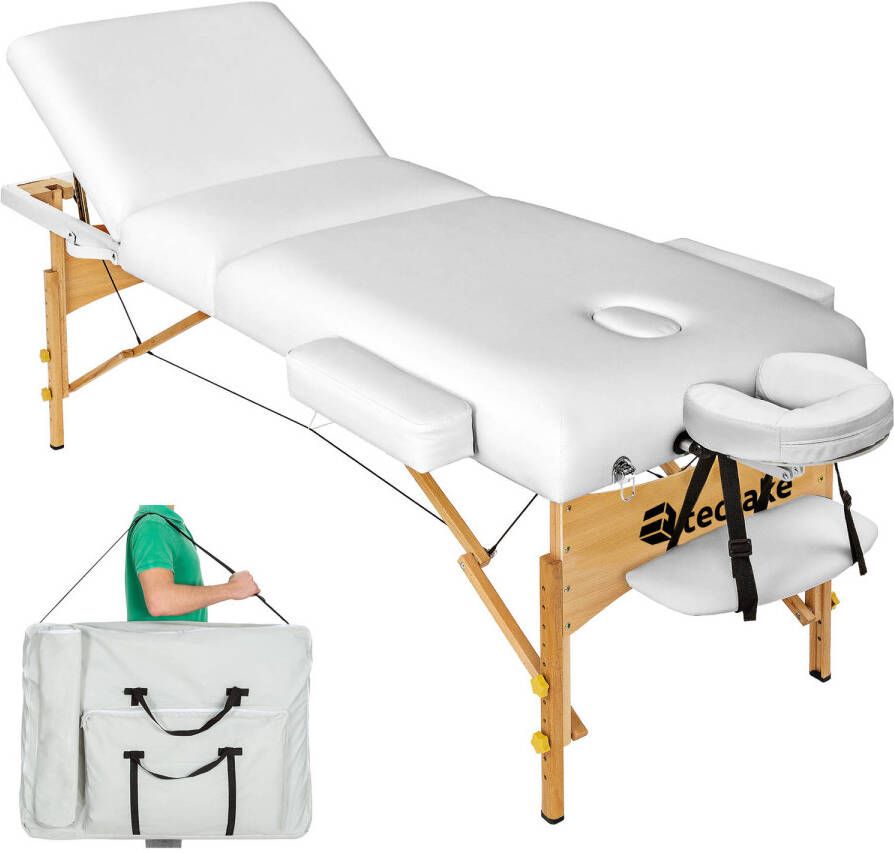 Tectake Massagetafel portable draagbaar matras 7 5 cm incl. draagtas kleur wit 404374
