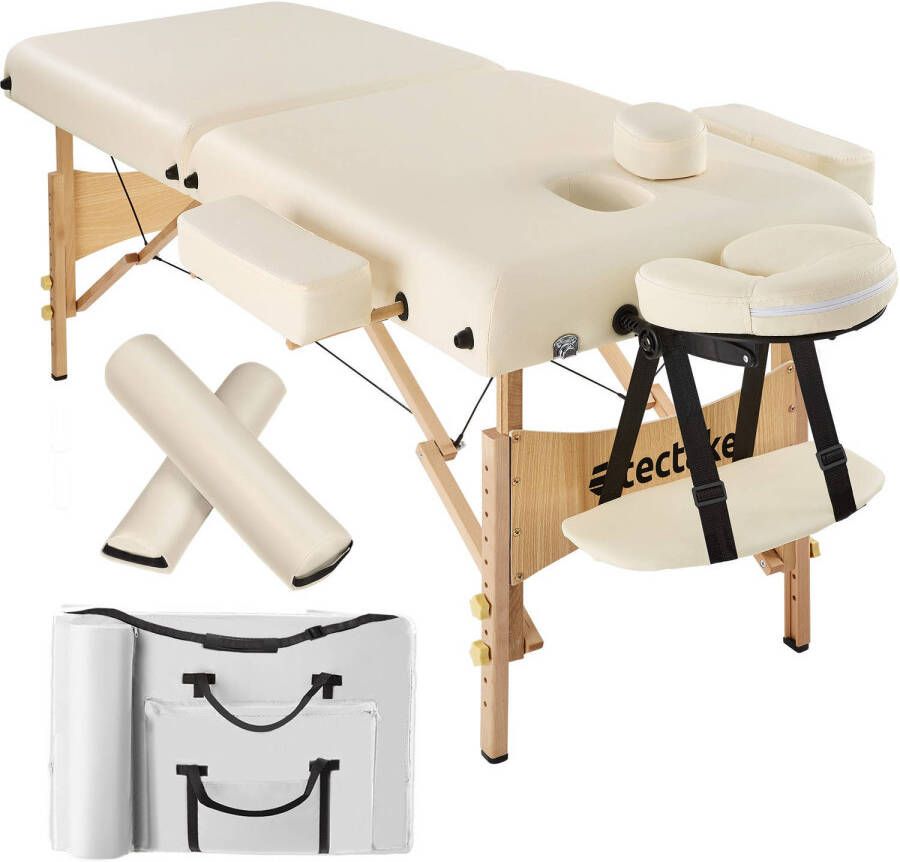 Tectake Massagetafel met matras van 7 5 cm hoog + beige rolkussens en draagtas 400420