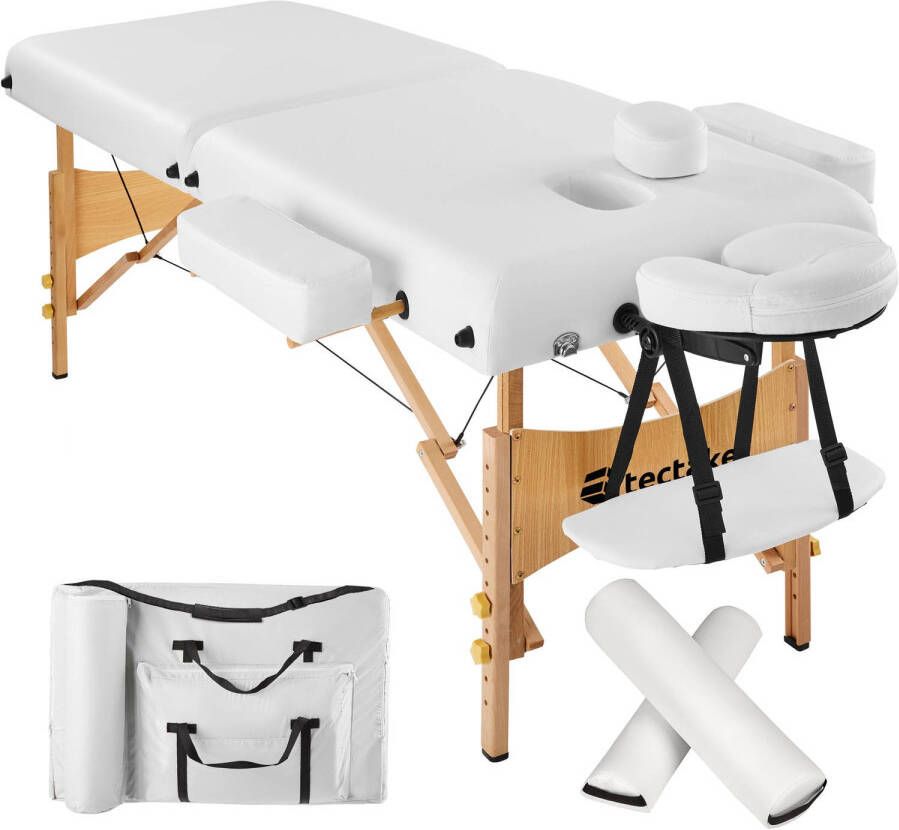 Tectake Massagetafel met matras van 7 5 cm hoog + witte rolkussens en draagtas