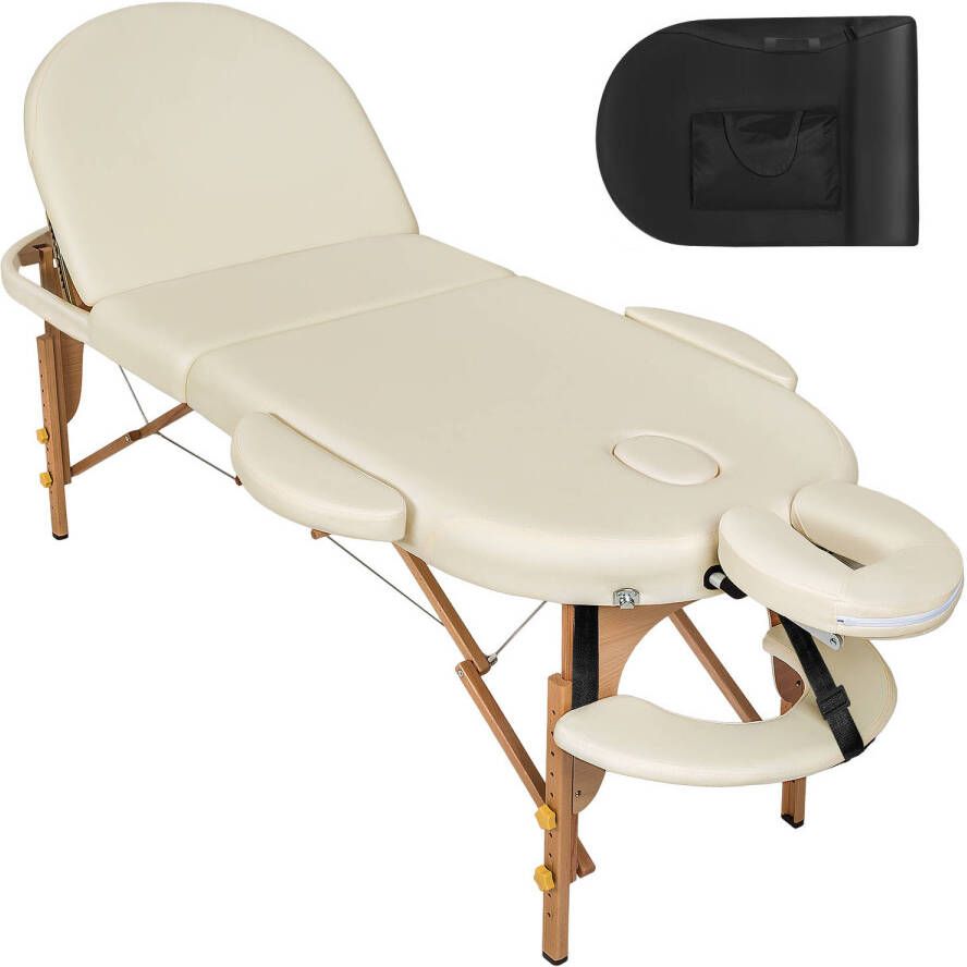 Tectake Massagetafel ovaal 5 cm matras in hoogte verstelbaar incl. accessoires beige 404372