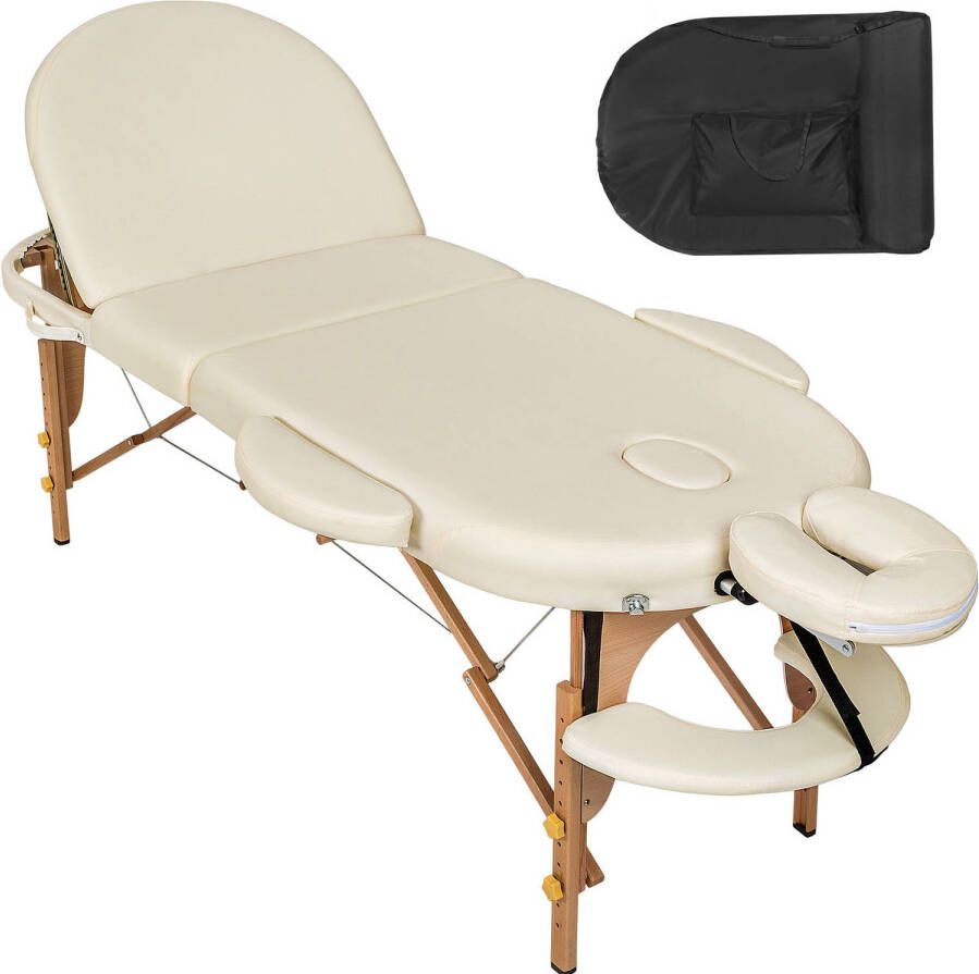 Tectake Massagetafel ovaal 5 cm matras in hoogte verstelbaar incl. accessoires beige 404372