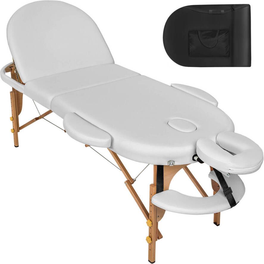 Tectake Massagetafel ovaal 5 cm matras in hoogte verstelbaar incl. accessoires wit 404373