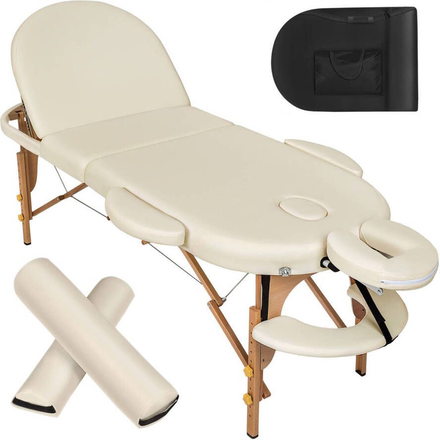 Tectake Massagetafel ovaal met 5cm matras en kussens beige 400193