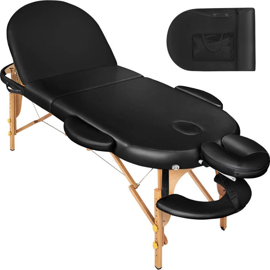 Tectake Massagetafel ovaal zwart 5 cm matras in hoogte verstelbaar incl. accessoires 404371