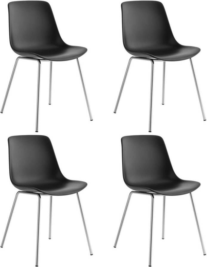 Tectake Mave Stoelen Set van 4 Kunststof Eetkamerstoelen in Modern Design Zwart Chroom Comfortabel en Stijlvol