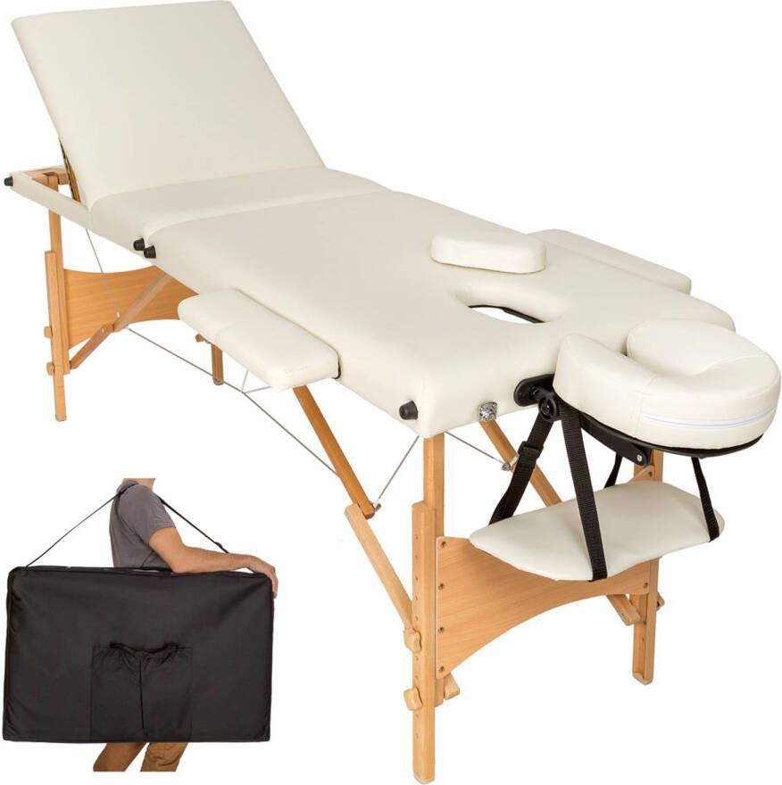 Tectake Mobiele massagetafel 3 zones 5 cm dik incl. zwarte draagtas beige 401465