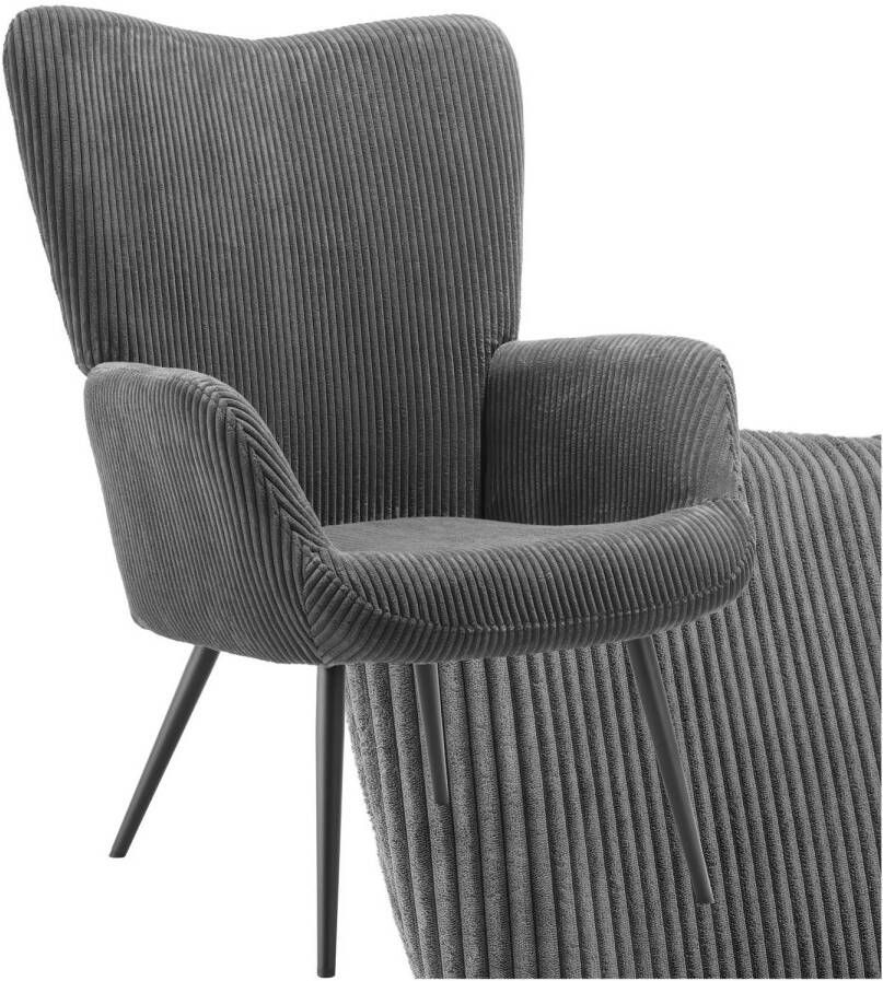 Tectake Oorfauteuil in Scandinavische Stijl Corduroy Lounge Stoel voor Woonkamer 150kg Draagvermogen Grijs