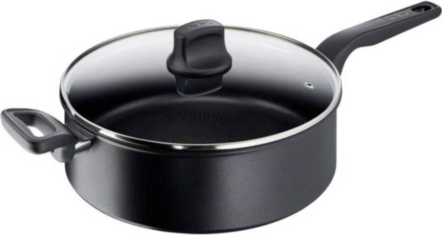 Tefal Hard Titanium Pro Hapjespan met Deksel Ø28cm Inductie Aluminium Zwart