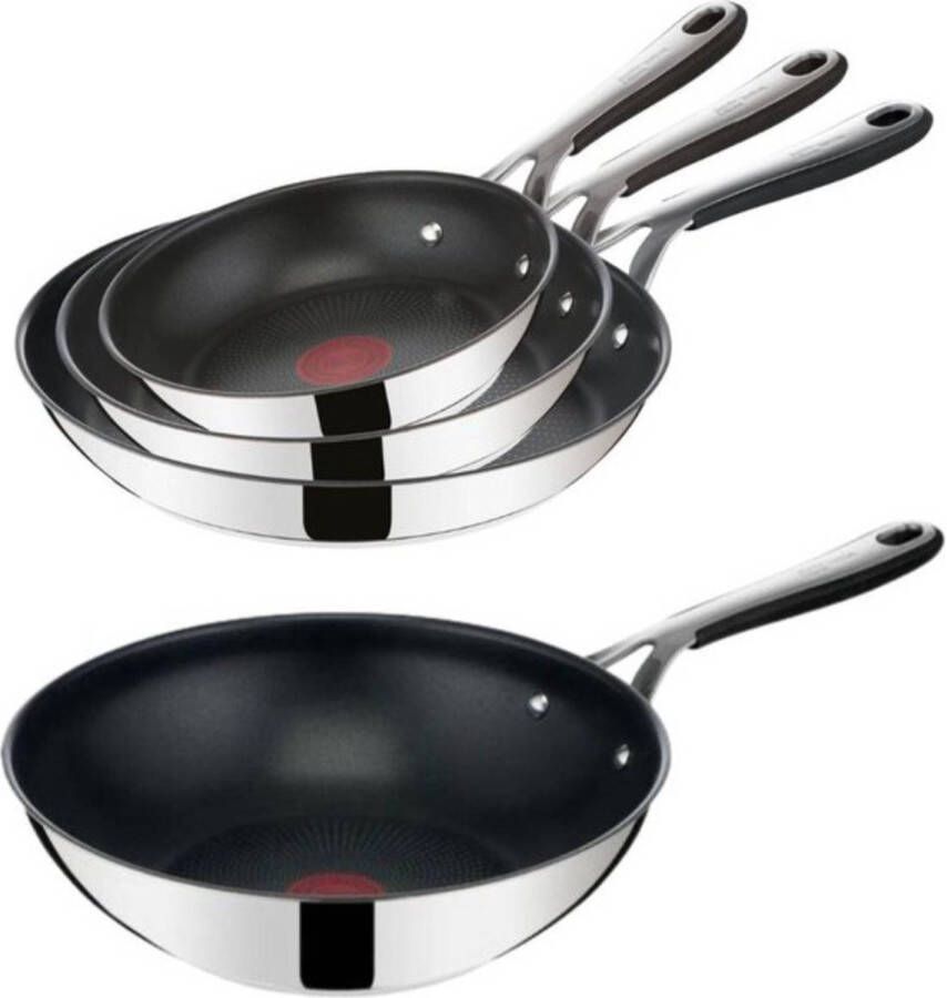 Tefal Jamie Oliver Kitchen Essentials Pannenset Koekenpannen Ø20 24 28cm + Wokpan Ø28cm Pannen RVS Siliconen Handgreep Inductie