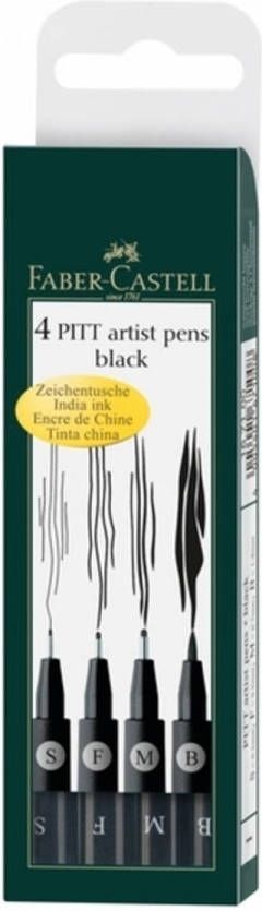 Faber Castell tekenstift Faber-Castell Pitt Artist Pen 4-delig etui zwart