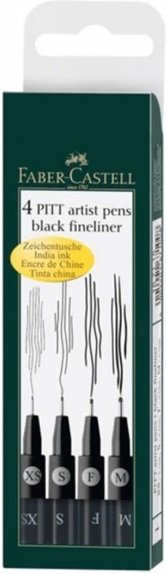 Faber Castell tekenstift Faber-Castell Pitt Artist Pen etui 4 stuks zwart M F S XS