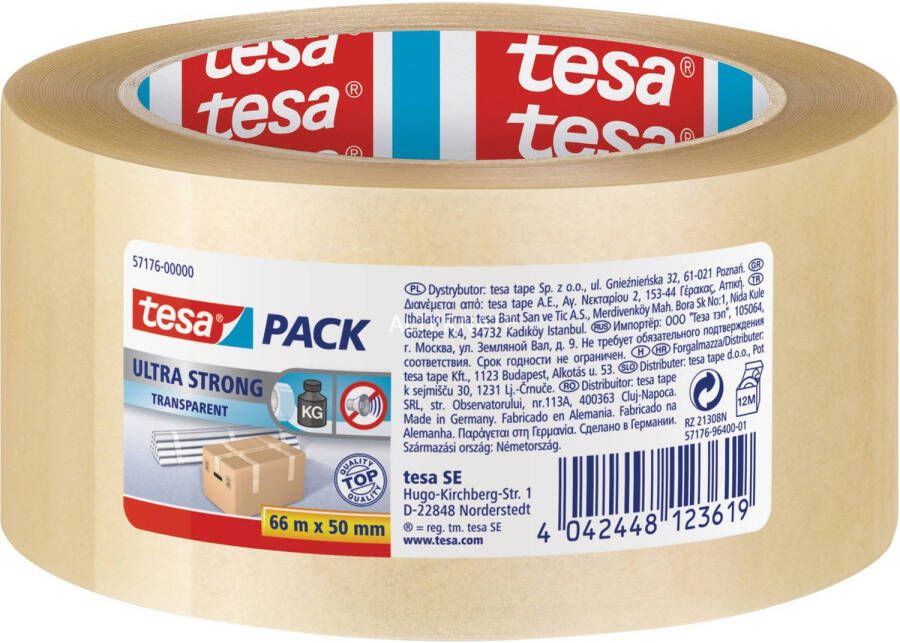 Tesa 1x doorzichtige verpakkingstape extra sterk 66 mtr x 50 mm Tape (klussen)