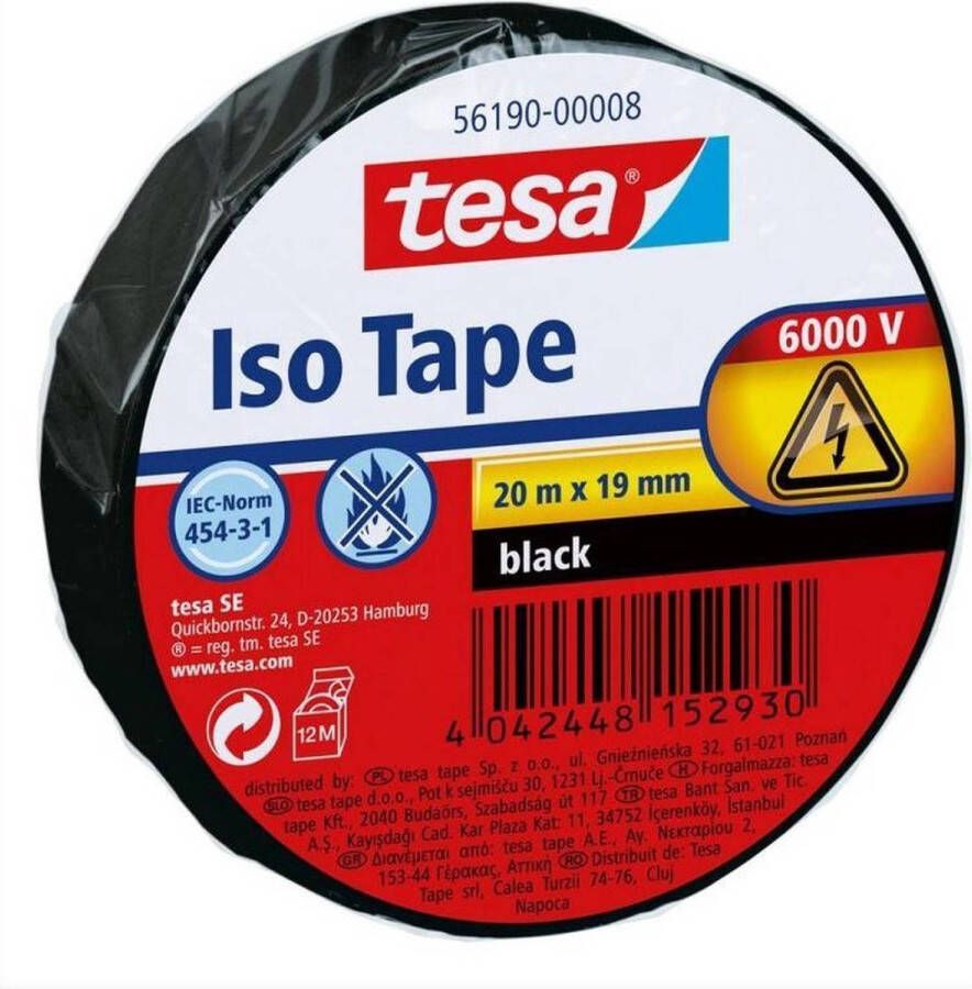 Tesa 1x isolatie tape op rol zwart 20 mtr x 1 9 cm Tape (klussen)