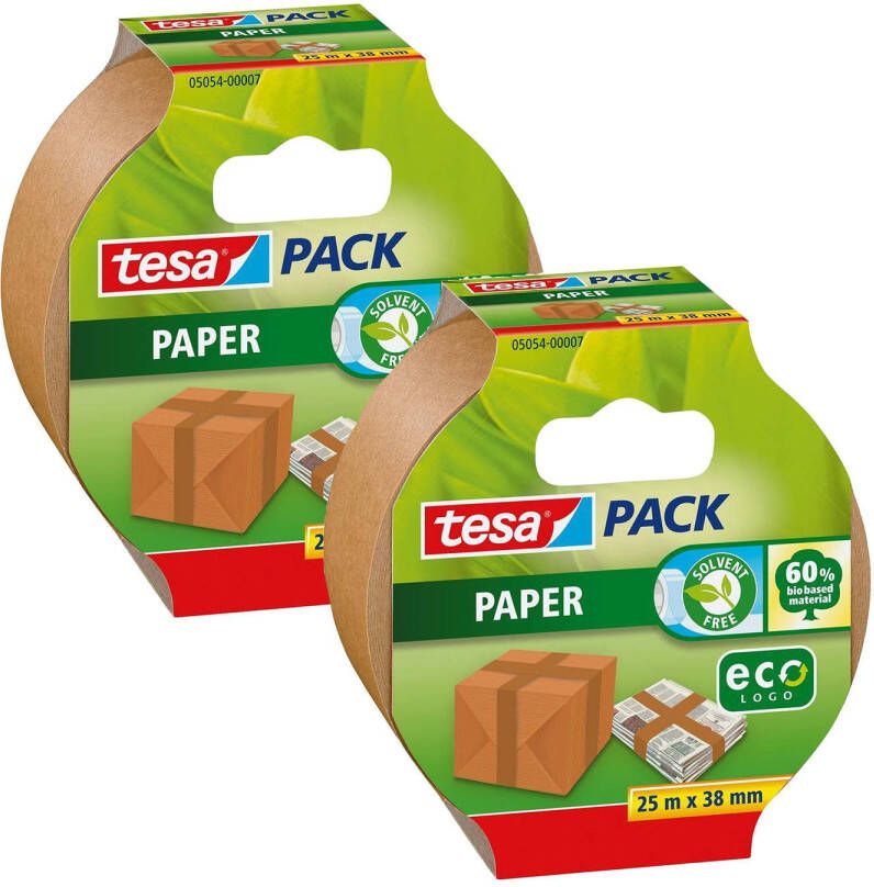 Tesa 2x bruine verpakkingstape milieuvriendelijk 25 mtr x 38 mm Tape (klussen)