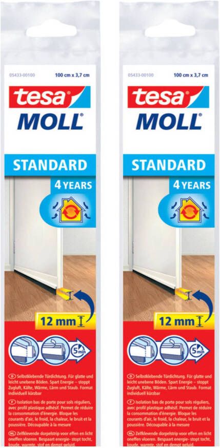 Tesa 2x stuks zelfklevende tochtstrook tochtstrip wit 1 mtr x 37 mm Tochtstrippen