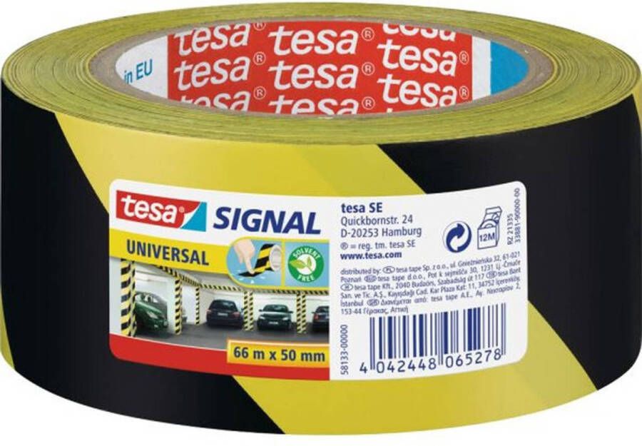 Tesa 3x aanduidingtape geel met zwart 5 cm x 66 mtr Tape (klussen)