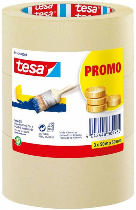 Tesa 3x Afplaktape schilderstape Voordeelset 50 Mm X 50 M Afplaktape