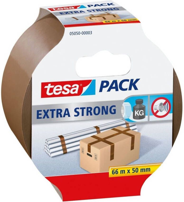 Tesa 1x bruine verpakkingstape extra sterk 66 mtr x 50 mm Tape (klussen)