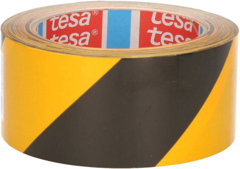 Tesa aanduidingtape donkergeel met zwart 6 cm x 66 mtr Tape (klussen)