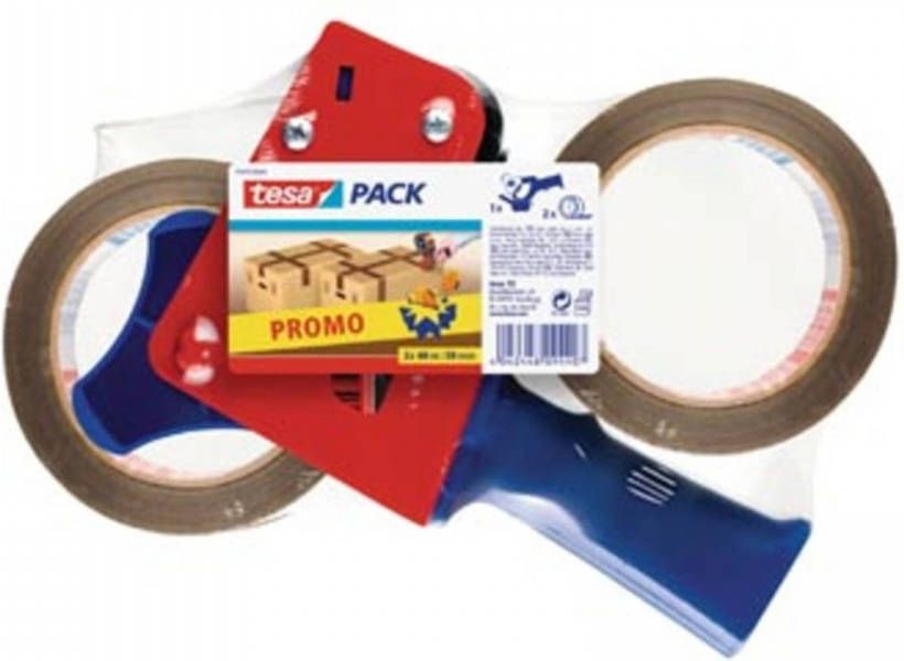 Tesa afroller voor verpakkingsplakband van maximum 50 mm inclusief 2 rollen PP tape ft 50 mm x 66 m
