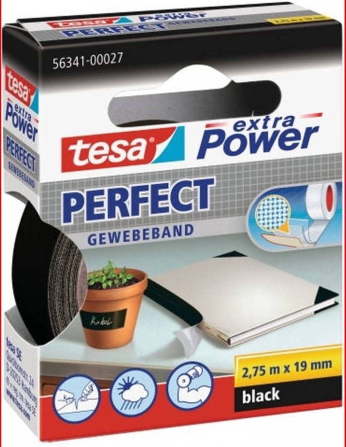 Tesa Extra Power Perfect Plakband Zwart 19 mm x 2 75 m