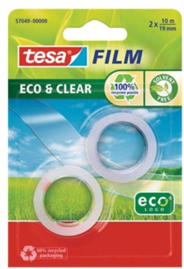 Tesa film eco & clear ecoLogo ft 19 mm x 10 m blister met 2 rolletjes