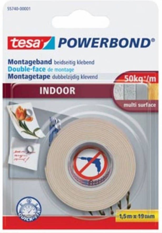 Tesa Dubbelzijdige Montagetape Powerbond Indoor Wit 1 5mx19mm