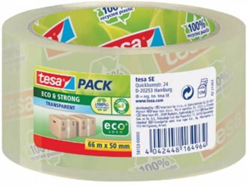 Tesa pack eco & strong ecoLogo ft 50 mm x 66 m PP transparant