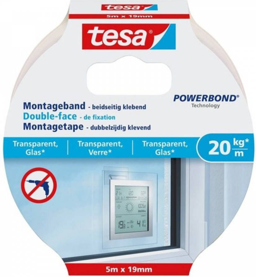 Tesa Powerbond montage tape 77741 transparant 5 m x 19 mm