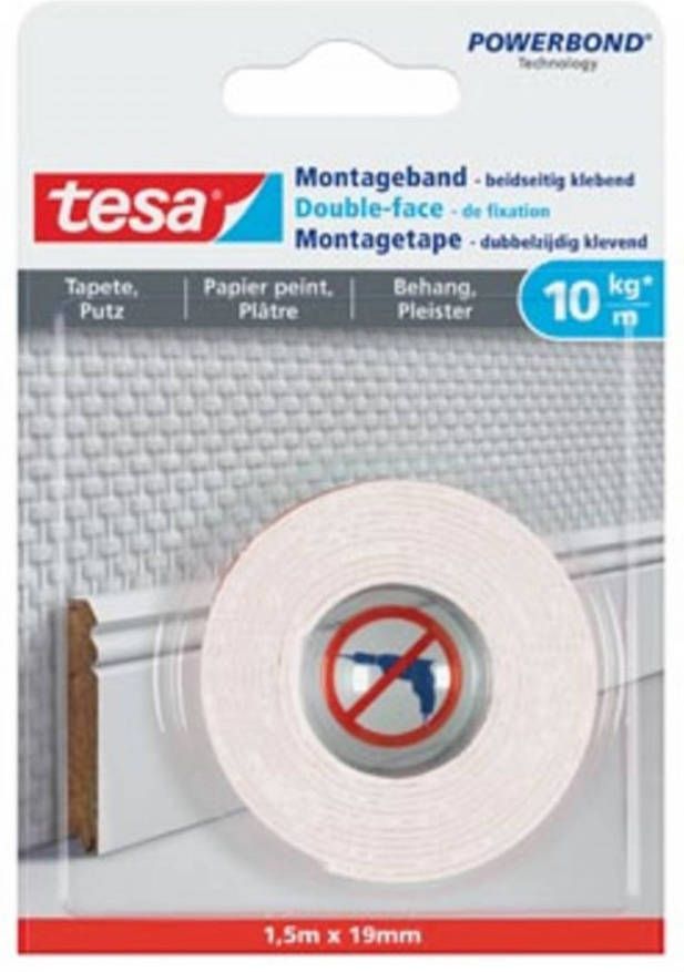 Tesa Powerbond montagetape Gevoelige Oppervlakken 19 mm x 1 5 m