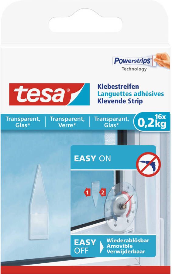 Tesa klevende strip voor glas en transparant 16 x 0 2 kg