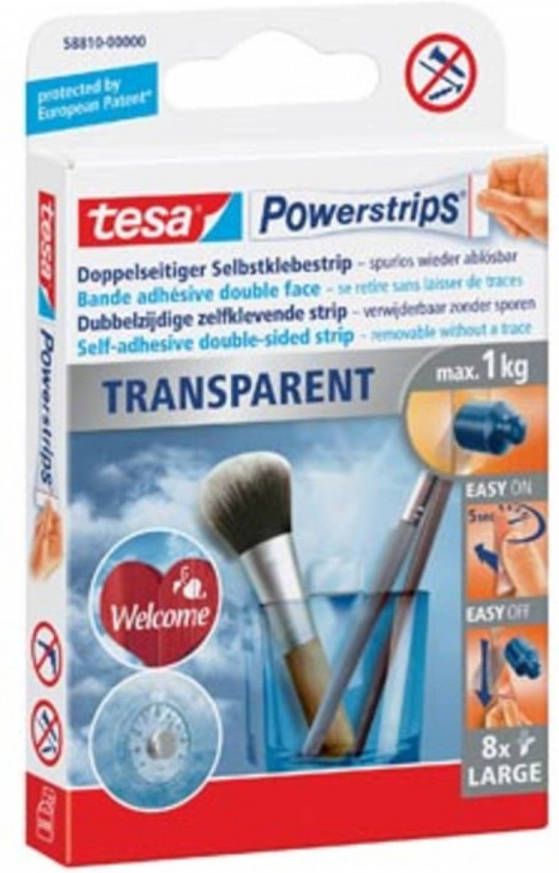 Tesa Powerstrips Transparent draagkracht 1 kg transparant blister van 8 stuks
