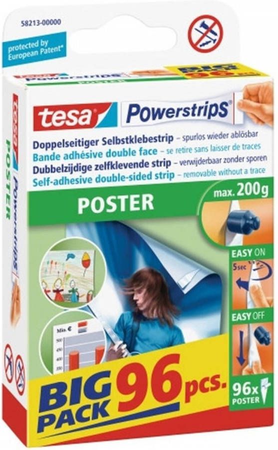 Tesa Powerstrips voor Poster dubbelzijdige plakstrips voordeelverpakking van 96 stuks